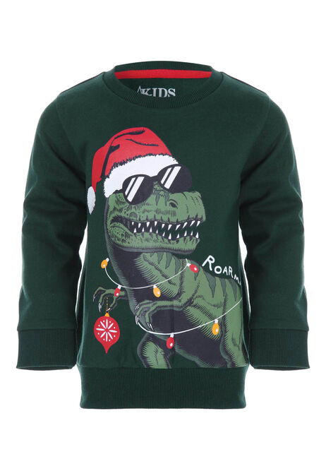 Younger Boys Green Christmas Dino Sweatshirt