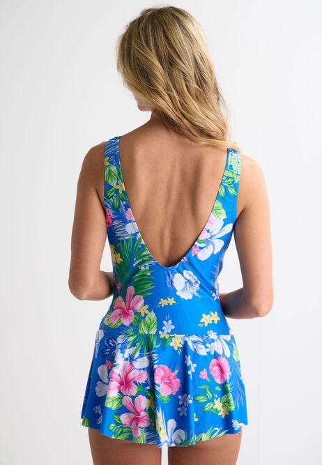 Womens Blue Hibiscus Floral Swimdress