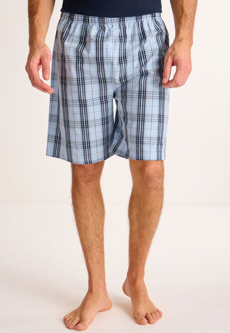 Mens Navy Check Print Jersey Top & Shorts Pyjama Set