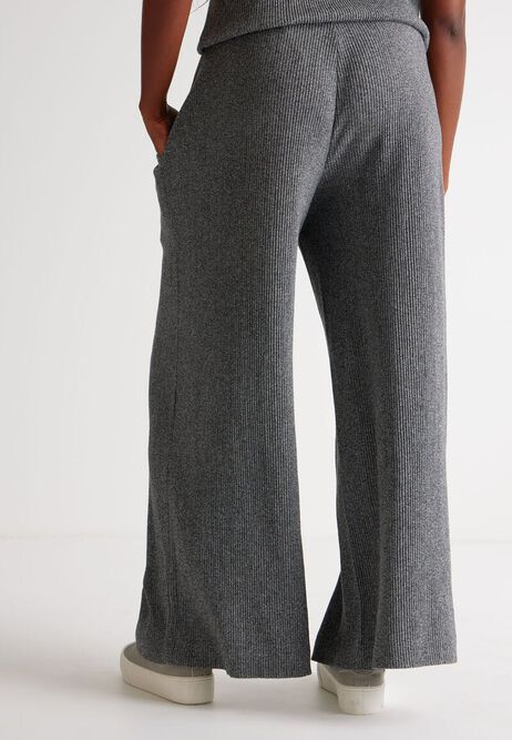 Womens Grey Cosy Rib Wide Leg Trousers
