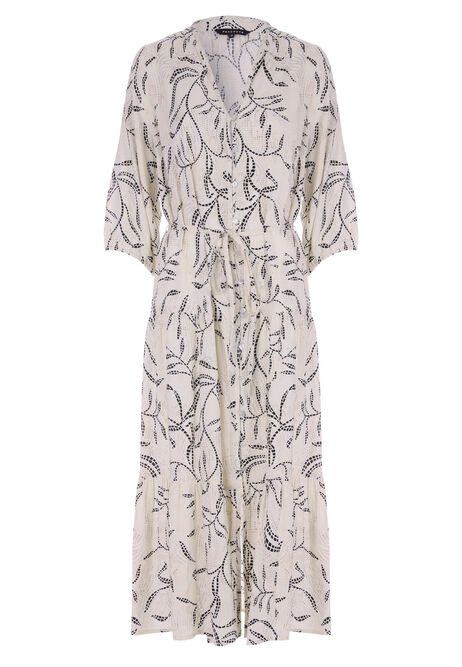 Womens Cream Leaf Print Prairie Dress