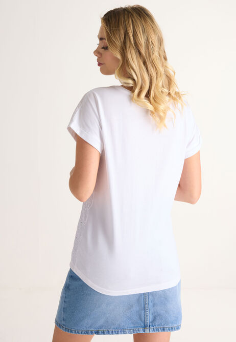 Womens White Broderie T-shirt