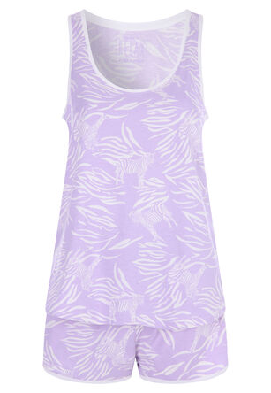 Womens Lilac Zebra Vest & Shorts Pyjama Set