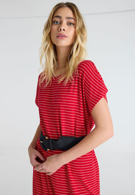 Womens Red Stripe T-shirt Mini Dress