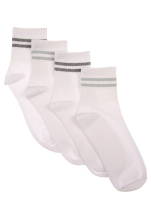Womens 2pk White Stripe Sport Ankle Socks