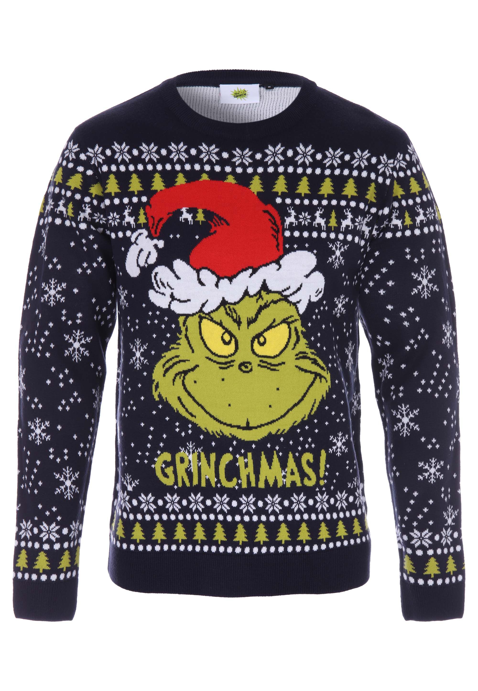 Mens Navy Grinch Fairisle Christmas Knitted Jumper Peacocks