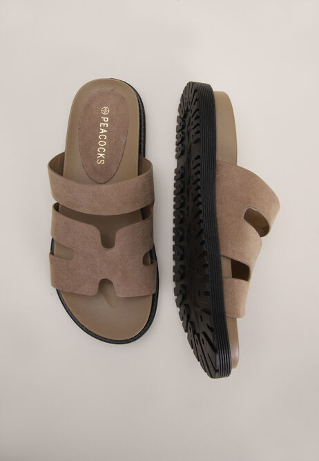 Womens Stone Cut Out Strap Footbed Sandals