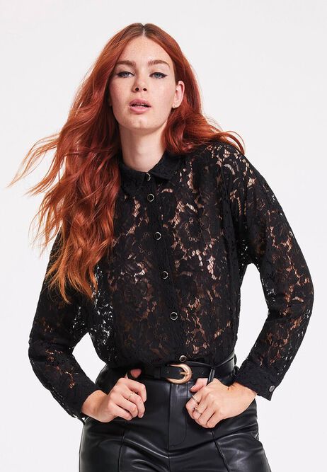 Womens Black Lace Long Sleeve Shirt | Peacocks