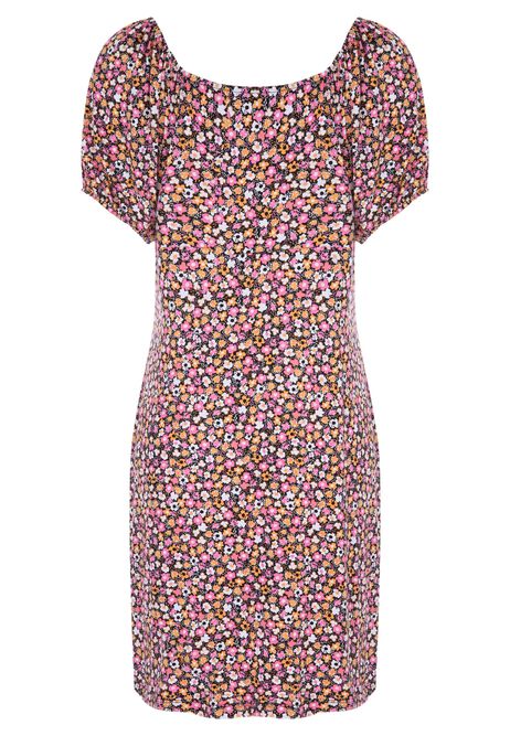 Womens Pink Floral Short Tea Dress