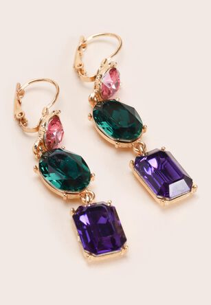 Womens Gold 3 Stone Drop Earrings