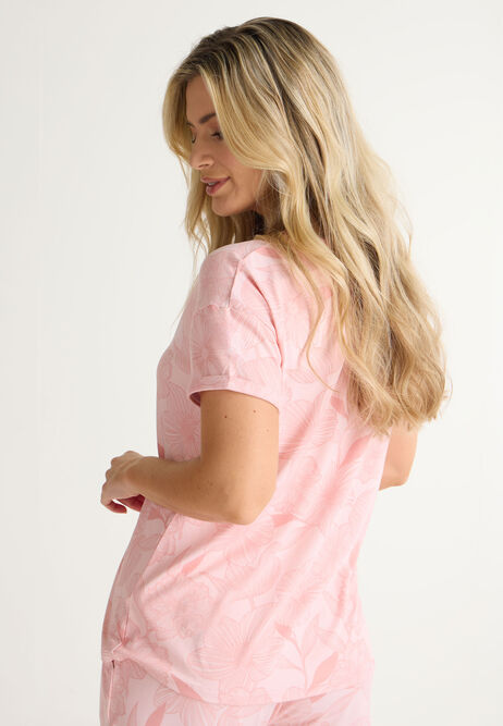 Womens Pink Floral Soft Touch Pyjama Top