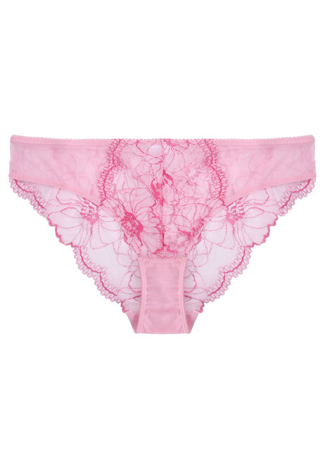 Womens Pink Embroidered Floral Lace Briefs