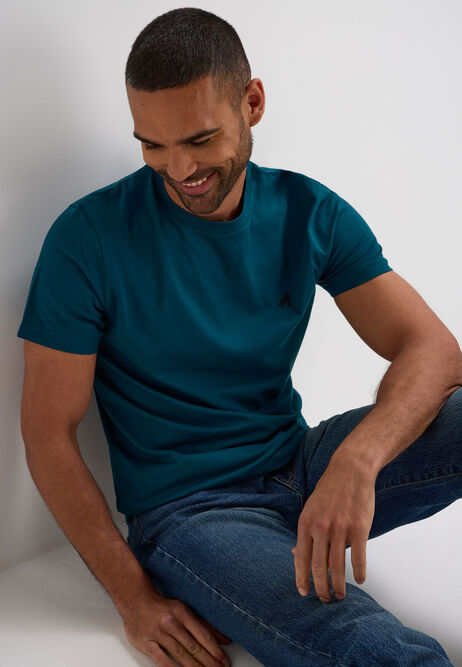 Mens Teal Crew Neck Basic T-Shirt