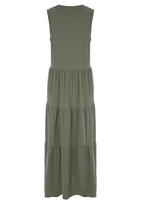 Womens Khaki Tiered Vest Maxi Dress