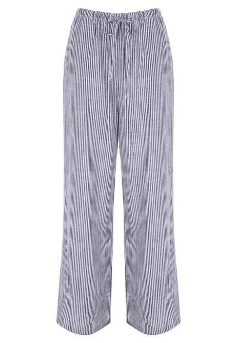 Womens Navy Stripe Wide Leg Linen Trousers