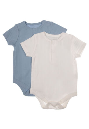 Unisex Baby 2pk Blue & White Rib Bodysuits