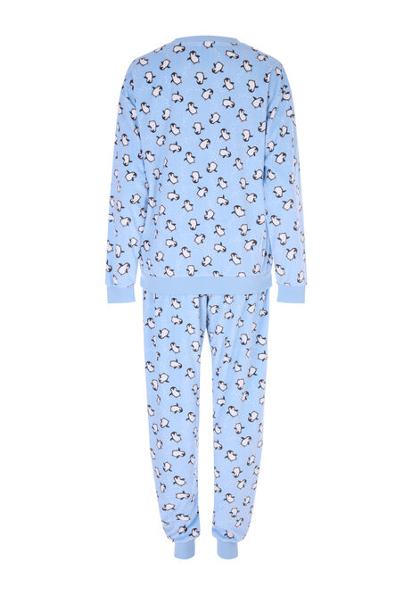Womens Light Blue Penguin Baby Fleece Pyjama Set