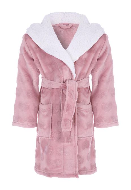 Girls Dusty Pink Heart Print Dressing Gown