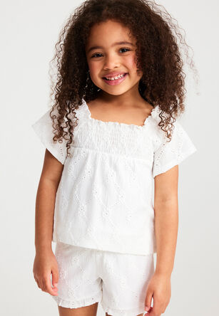 Younger Girls White Broderie Top & Shorts Set