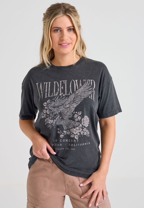 Womens Grey Wildflowers Graphic T-shirt