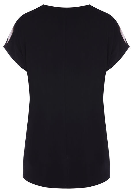 Womens Black Abstract Woven Top