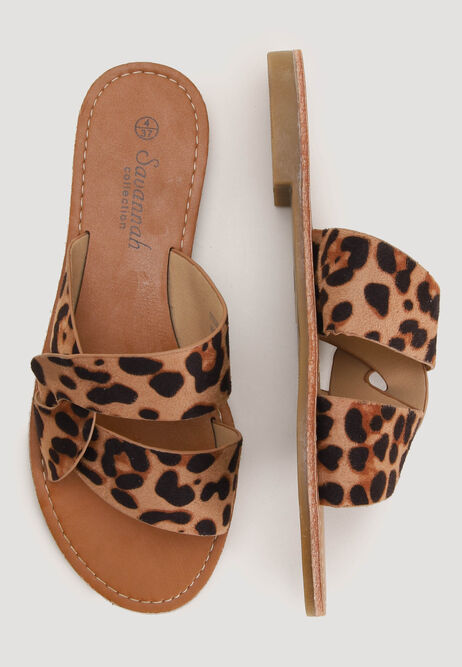 Womens Leopard Print Cross Strap Sandals