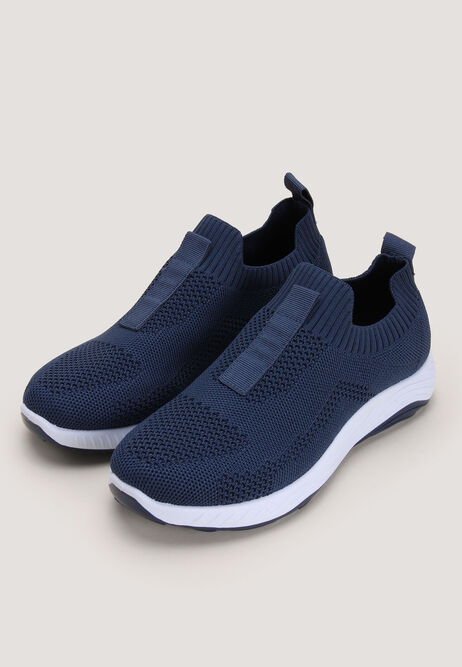 Womens Navy Woven Slip On Trainers