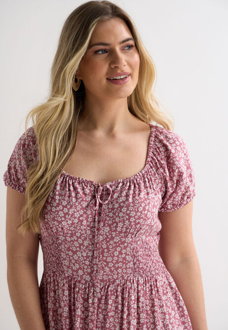 Womens Mauve Pink Ditsy Milkmaid Midi Dress
