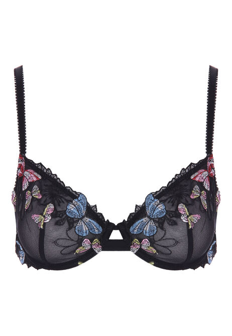 Womens Black Butterfly Embroidered Non Padded Bra