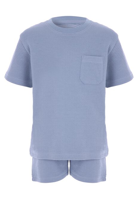 Younger Boys Blue Waffle Texture T-Shirt & Shorts Set