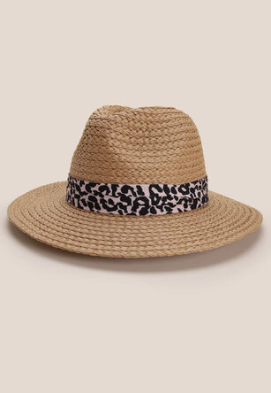 Womens Brown Texture Animal Printed Fedora Hat