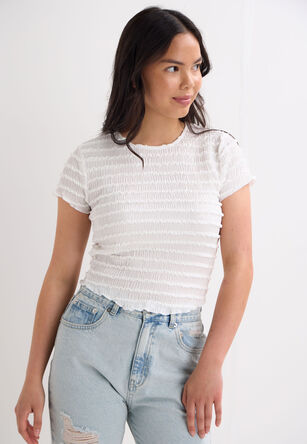 Older Girls White Ruffle Short Sleeve Top