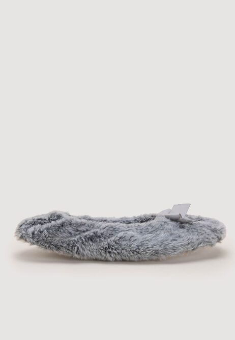 Womens Grey Fluffy Ballet Slippers