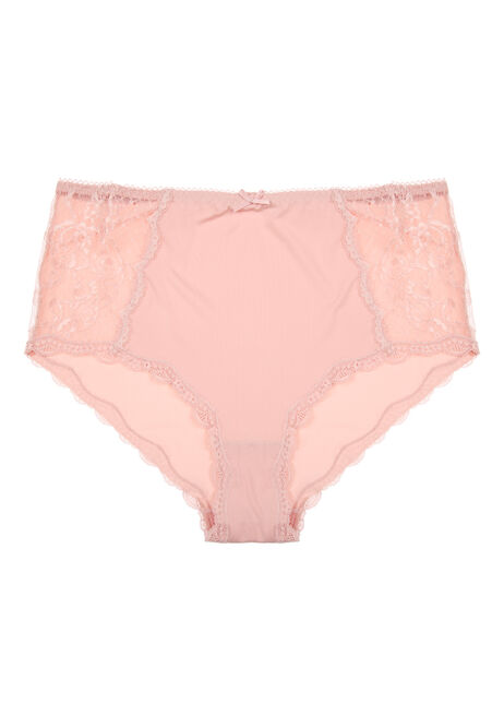 Womens Pale Pink High Waisted Lace Trim Briefs