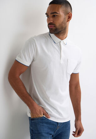 Mens White Jacquard Short Sleeve Polo Shirt