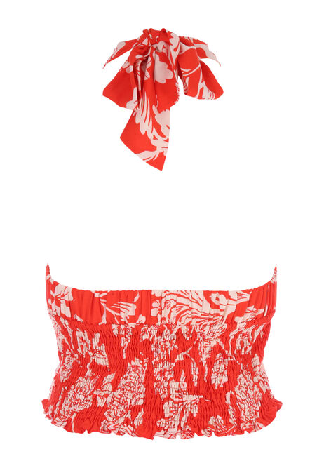 Womens Red Floral Cropped Halter Neck Co-ord Top 