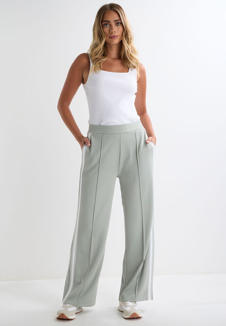 Womens Sage Green Side Stripe Wide Leg Trousers
