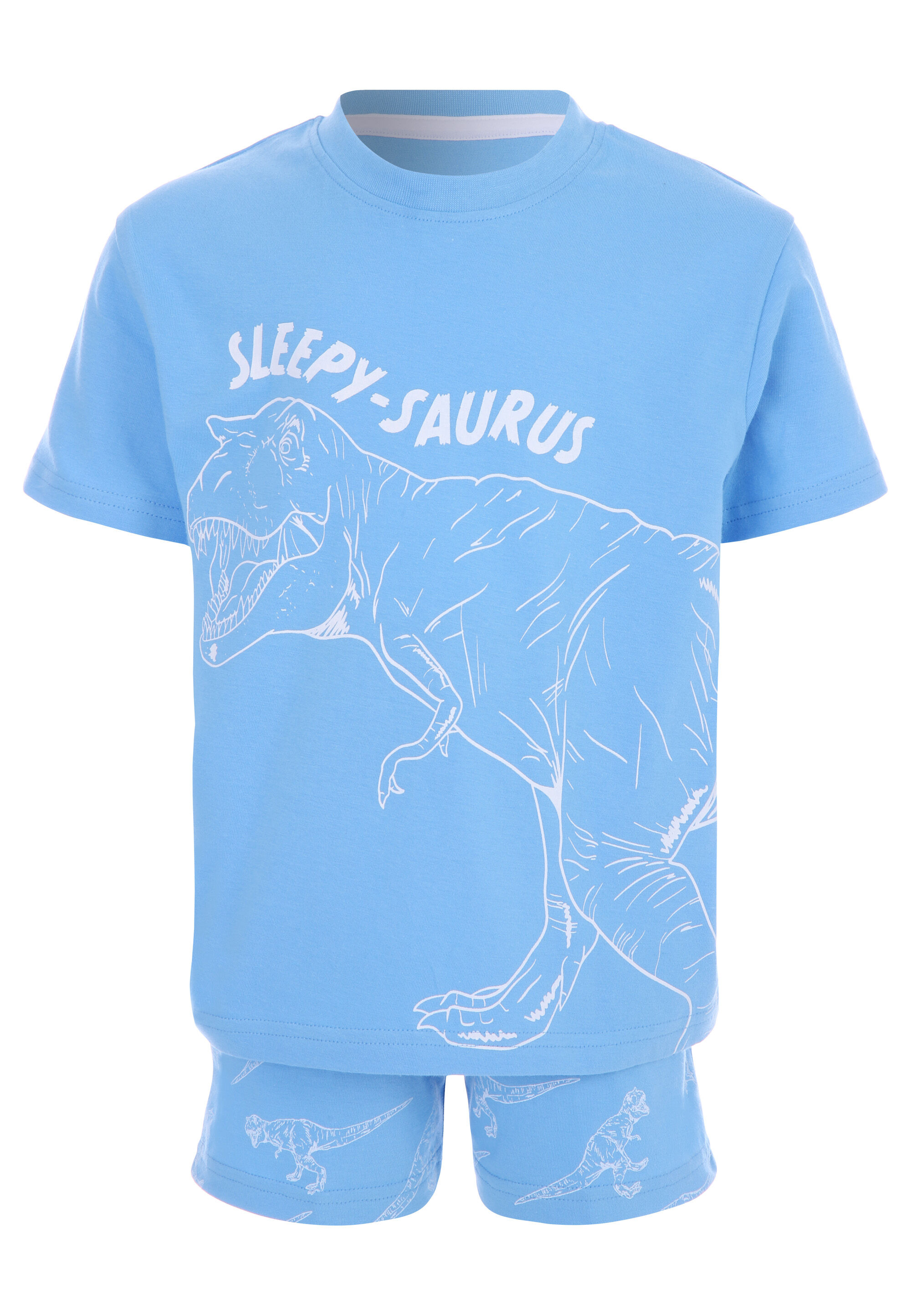 Peacocks Baby Boys Blue and White Cotton Dinosaur Print Shorts Pyjama Set, Size: 4-5 Years