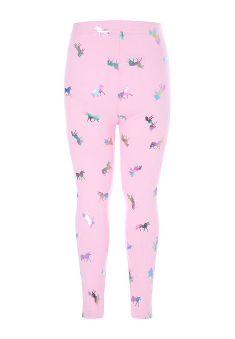 Younger Girl Pink Unicorn Foil Leggings