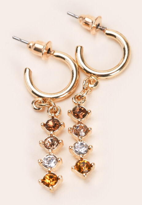 Womens Gold Bead Drop Huggy Hoop Earrings