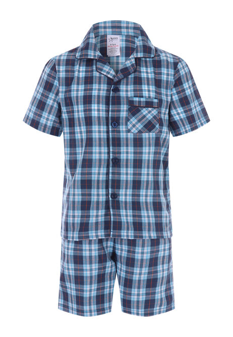 Younger Boys Blue Check Shorts Pyjama Set | Peacocks