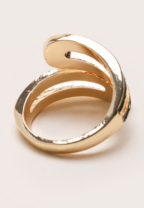Womens Black & Gold Enamel Crossover Ring