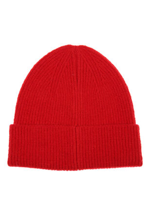 Womens Red Ribbed Beanie Hat