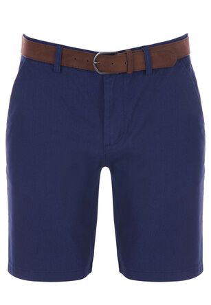 Mens Navy Belted Oxford Shorts