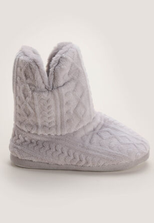 Womens Embossed Fleece Slouch Slipper Boots