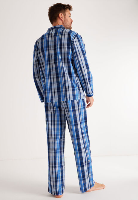 Mens Blue Long Sleeve Check Pyjama Set