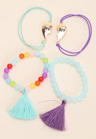 Girls 4pk Blue Beaded Tassel Friendship Bracelets