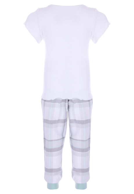 Girls White and Grey Check Pyjama Set