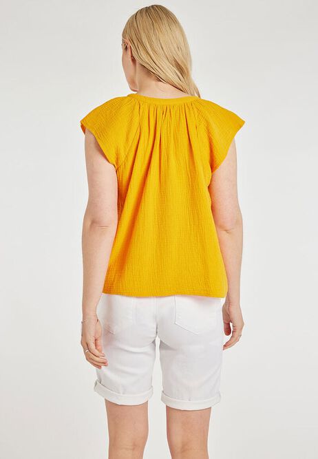 Womens Yellow Cotton Textured Top