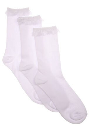 Girls White 3pk Frill Ankle Socks